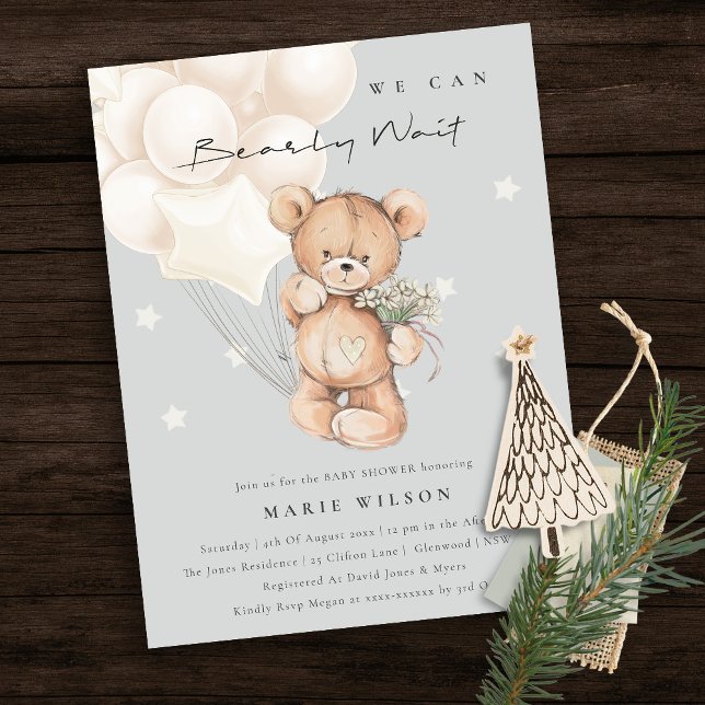 Cute Ivory Bear Bearly Wait Balloon Baby Shower Postcard (Creator Uploaded)