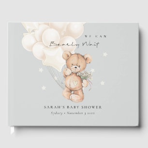Cute Ivory Bearly Wait Bear Balloon Baby Shower Guest Book