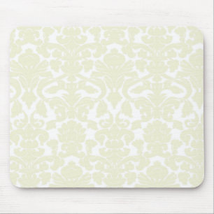 Cute Ivory Damask Pattern Mouse Pad