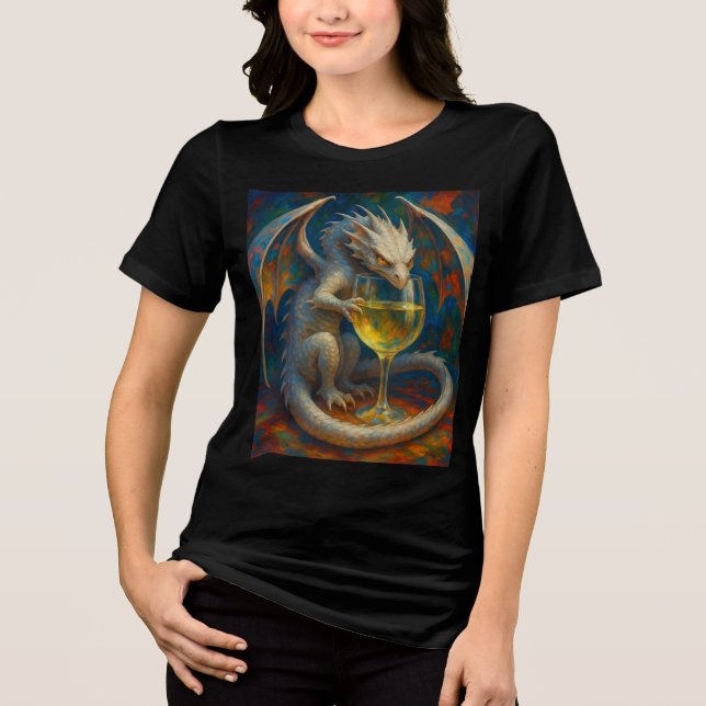 Cute Ivory Dragon & White Wine Fantasy Art Tri-Blend Shirt (Front)