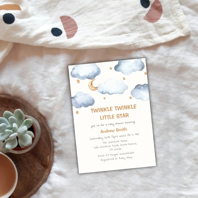 Cute Ivory Moon Stars Twinkle Twinkle Baby Shower Invitation (Cute Ivory Moon Stars Twinkle Twinkle Baby Shower Invitation)