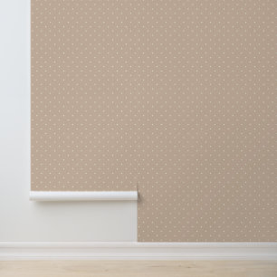 Cute Ivory White Polka Dots on Beige Wallpaper