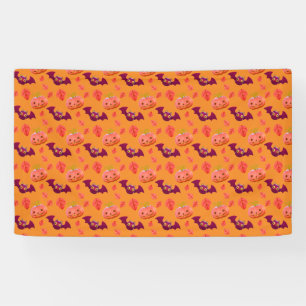Cute Jack-o'-Lantern & Bat Pattern Orange Banner