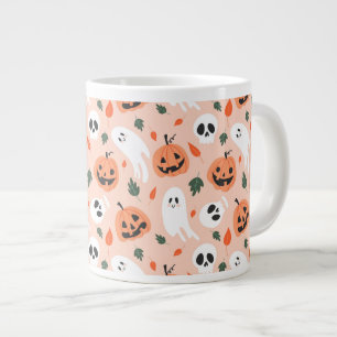 Cute Jack-O-Lantern & Ghost Pattern Large Coffee Mug