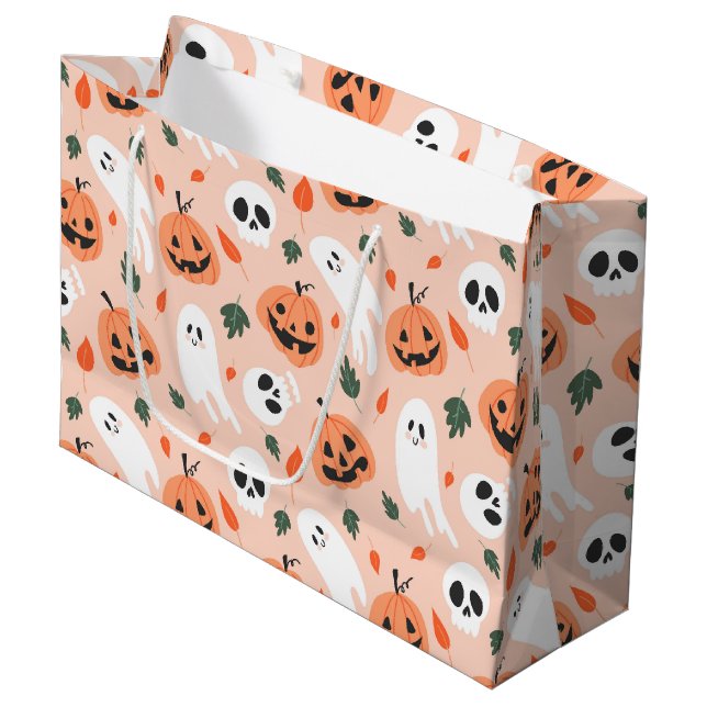 Cute Jack-O-Lantern & Ghost Pattern Large Gift Bag (Front Angled)