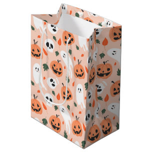Cute Jack-O-Lantern & Ghost Pattern Medium Gift Bag