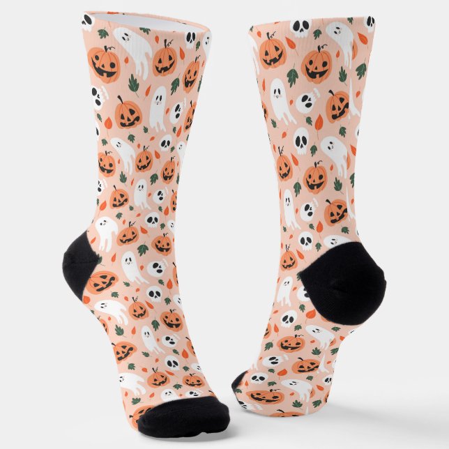 Cute Jack-O-Lantern & Ghost Pattern Socks (Angled)