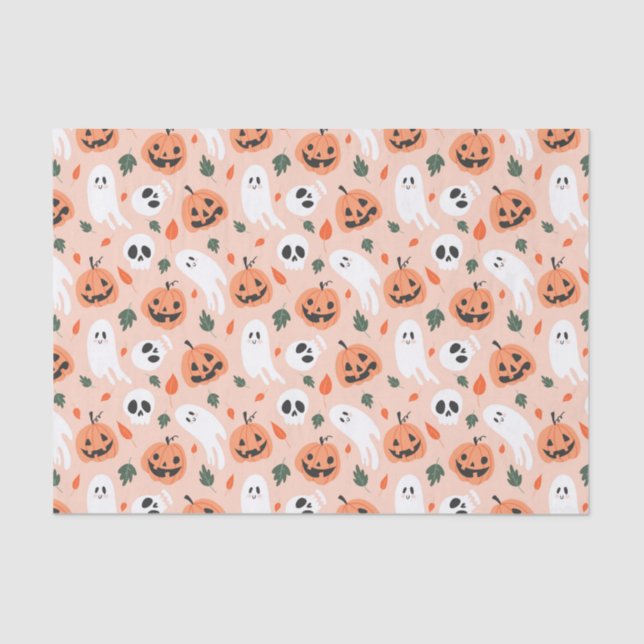 Cute Jack-O-Lantern & Ghost Pattern Tissue Paper (Front)