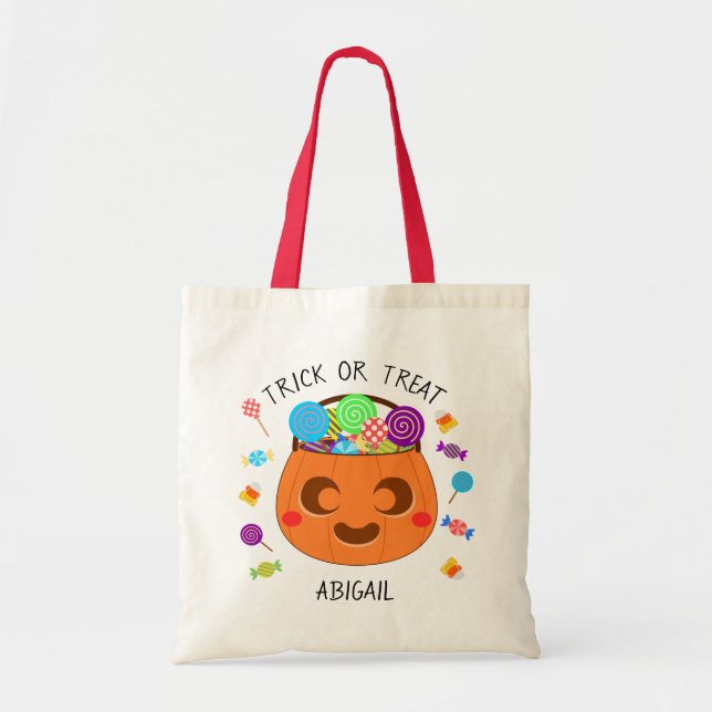 Cute Jack o Lantern Halloween Trick or Treat Pail Tote Bag (Front)