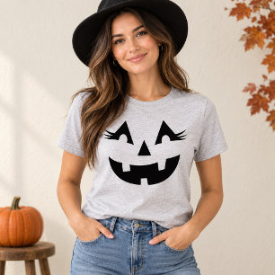 Cute Jack O Lantern Lashes Grey Womens Halloween T-Shirt