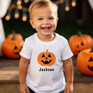 Cute Jack-O-Lantern Pumpkin Orange Halloween Name Toddler T-Shirt