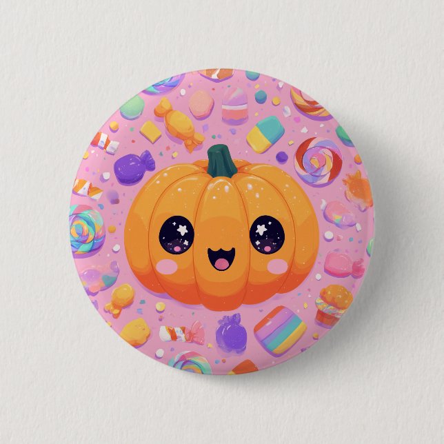 Cute Jack-o-Lantern with Candy - Button (Front)
