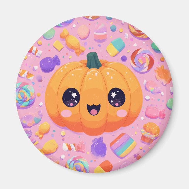 Cute Jack-o-Lantern with Candy - Magnet (Front)