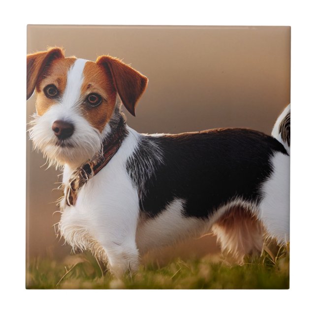 Cute Jack Russel Terrier Dog Photograph Tile (Front)