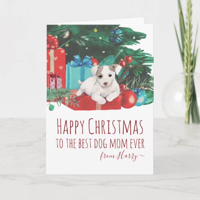 Cute Jack Russell Puppy Christmas Holiday Card (Front)