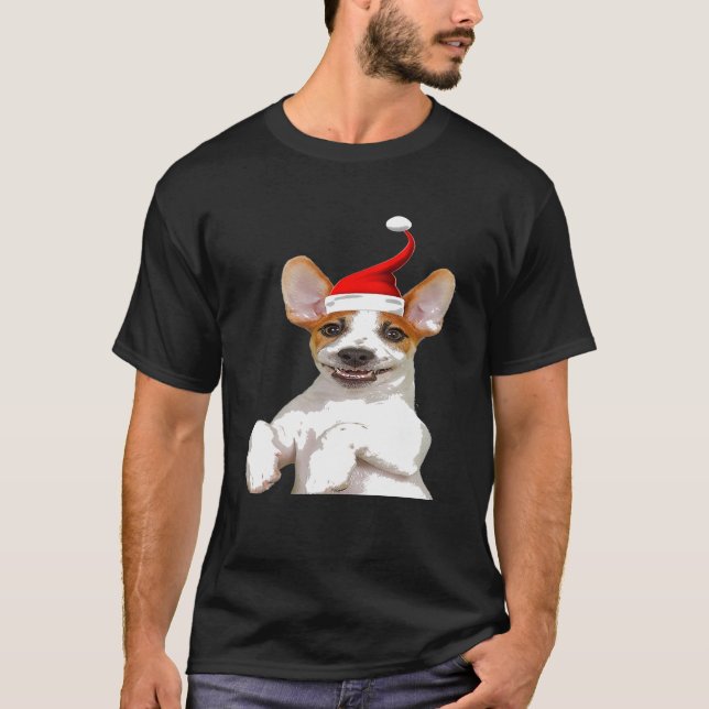 Cute Jack Russell Santa Hat Cool Image Funny Chris T-Shirt (Front)