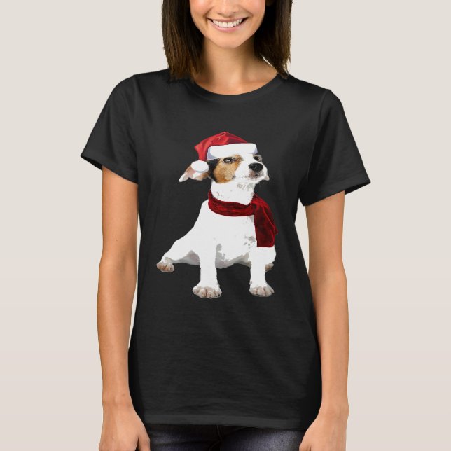 Cute Jack Russell Santa Hat Scarf Image Funny Chri T-Shirt (Front)