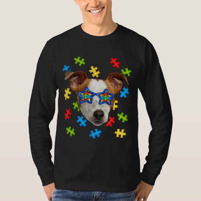 Cute Jack Russell Terrier Autism Puzzle Sunglasses T-Shirt (Front)