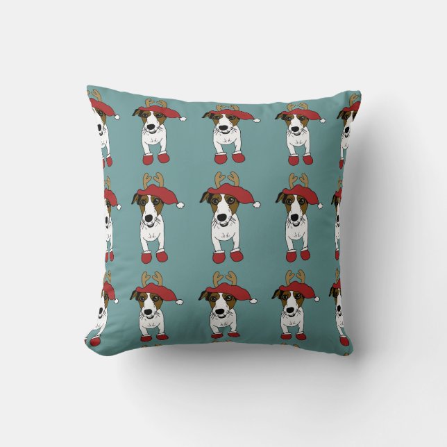Cute Jack Russell Terrier Christmas Cushion (Front)