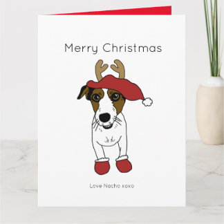 Cute Jack Russell Terrier Dog Christmas Santa Card