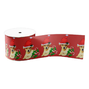 Cute Jack Russell Terrier Puppy Christmas Grosgrain Ribbon