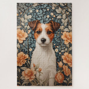 Cute Jack Russell Terrier William Morris Inspired Jigsaw Puzzle