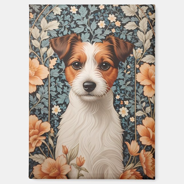 Cute Jack Russell Terrier William Morris Inspired Magnet (Front)