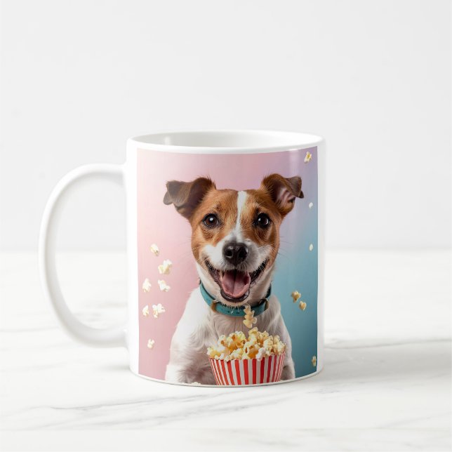 Cute Jack Russell Terrier With Popcorn Coffee Mug (Left)