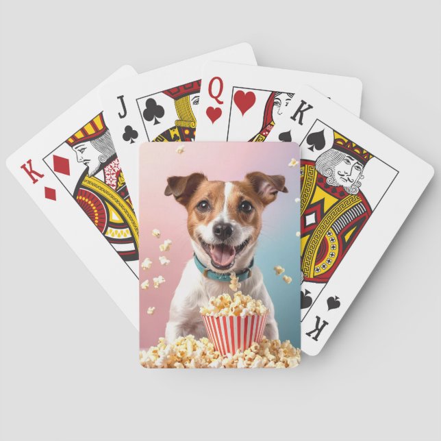 Cute Jack Russell Terrier With Popcorn Playing Cards (Back)