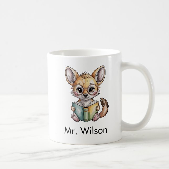 Cute Jackal Reading a Book Custom Coffee Mug (Right)