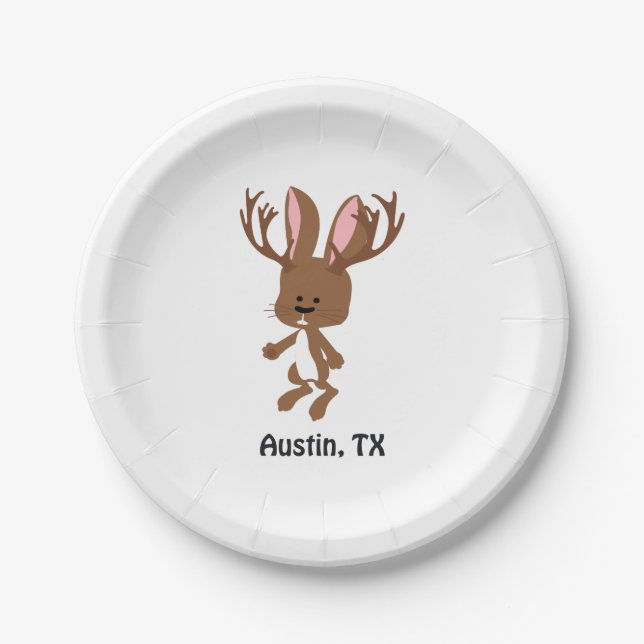 Cute Jackalope - Austin, Texas Paper Plate (Front)