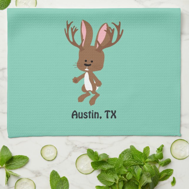 Cute Jackalope - Austin, Texas Tea Towel (Folded)