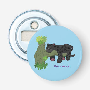 Cute jaguar black panther cat cartoon illustration bottle opener