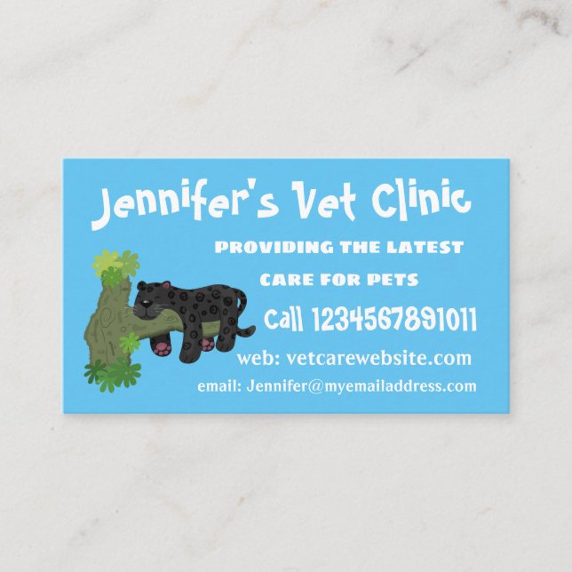 Cute jaguar black panther cat cartoon illustration business card (Front)