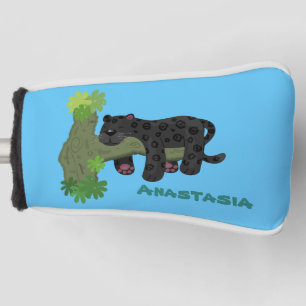 Cute jaguar black panther cat cartoon illustration golf head cover