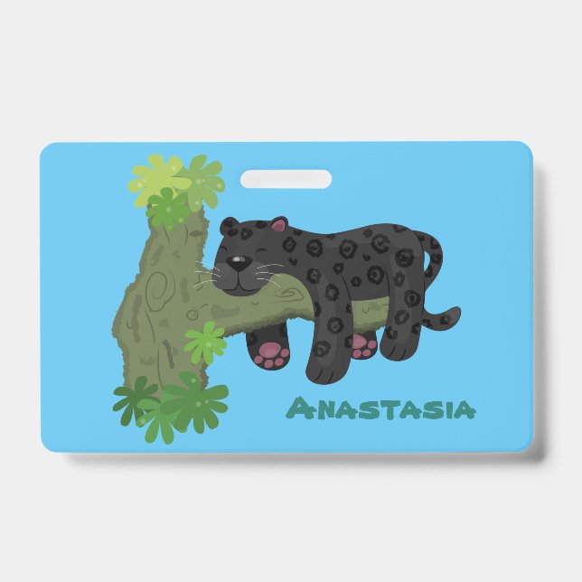 Cute jaguar black panther cat cartoon illustration ID badge (Front)