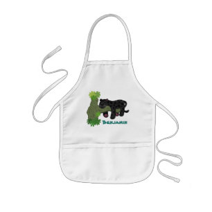 Cute jaguar black panther cat cartoon illustration kids apron