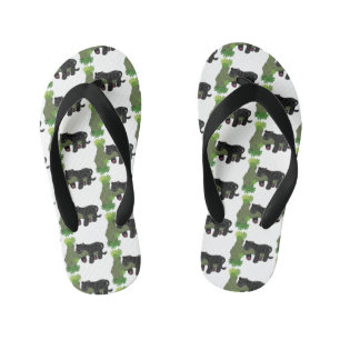 Cute jaguar black panther cat cartoon illustration kid's jandals