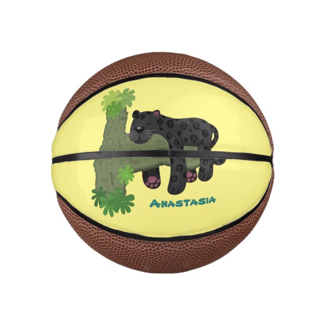 Cute jaguar black panther cat cartoon illustration mini basketball (Front)