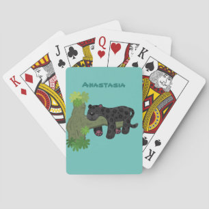 Cute jaguar black panther cat cartoon illustration playing cards