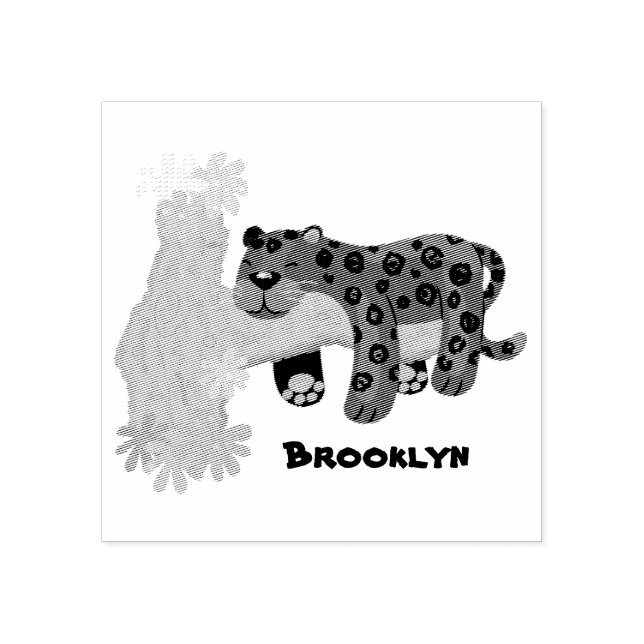 Cute jaguar black panther cat cartoon illustration rubber stamp (Imprint)