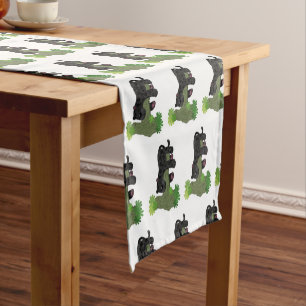 Cute jaguar black panther cat cartoon illustration short table runner