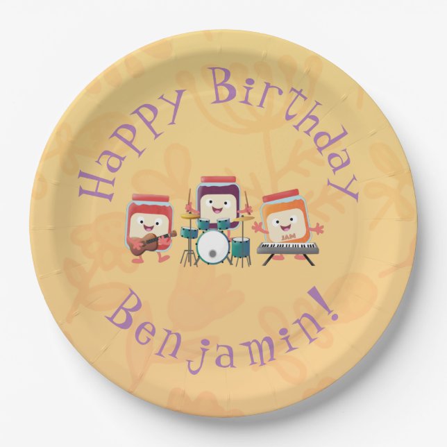 Cute jam session cartoon musician humour paper plate (Front)