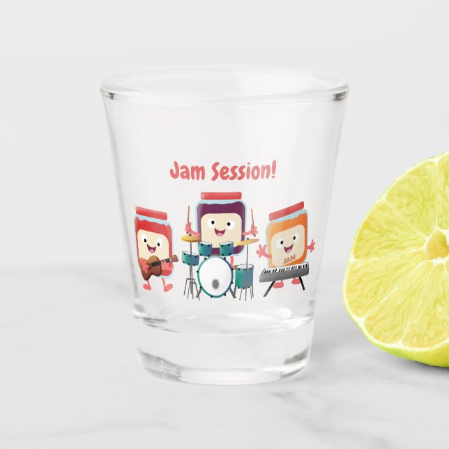 Cute jam session cartoon musician humour shot glass (Front)