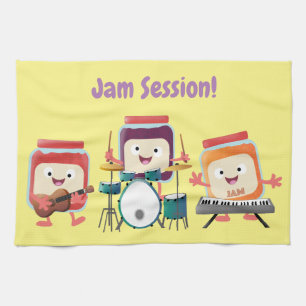 Cute jam session cartoon musician humour tea towel