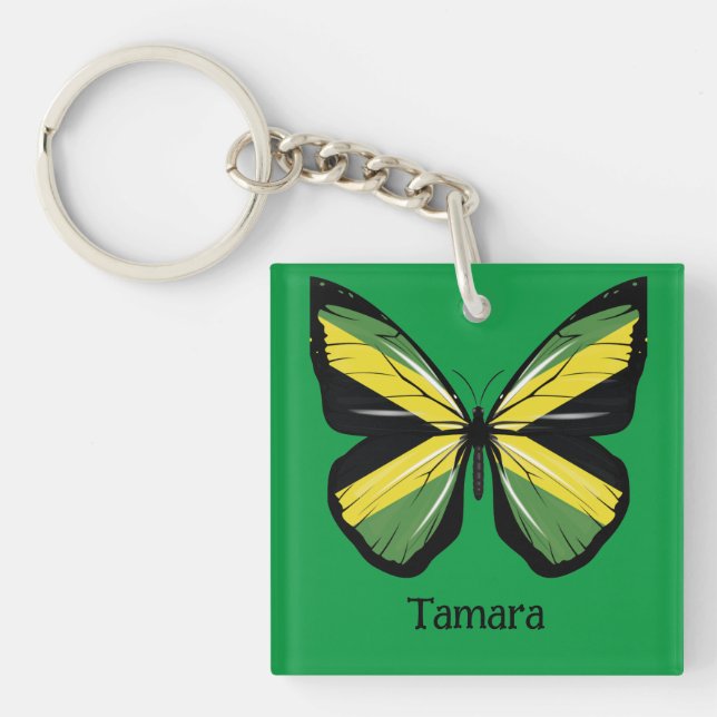 Cute Jamaica Butterfly Customisable Name  Key Ring (Front)