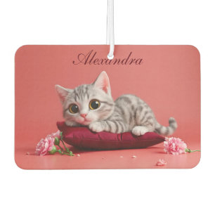 Cute January Cat with Carnations Car Air Freshener