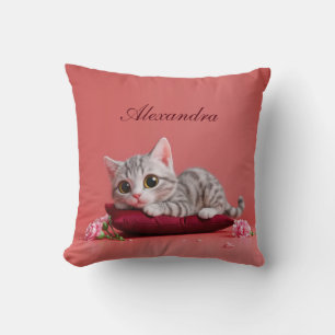 Cute January Cat with Carnations Cushion