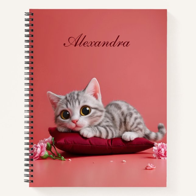 Cute January Cat with Carnations Notebook (Front)