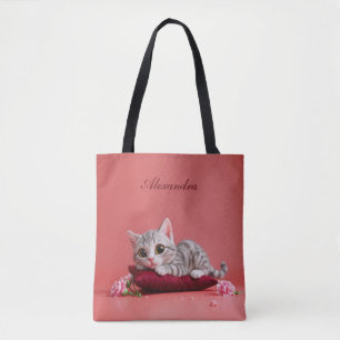 Cute January Cat with Carnations Tote Bag